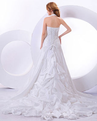 목줄에 맞춤 제작된 웨딩드레스를 착용합니다